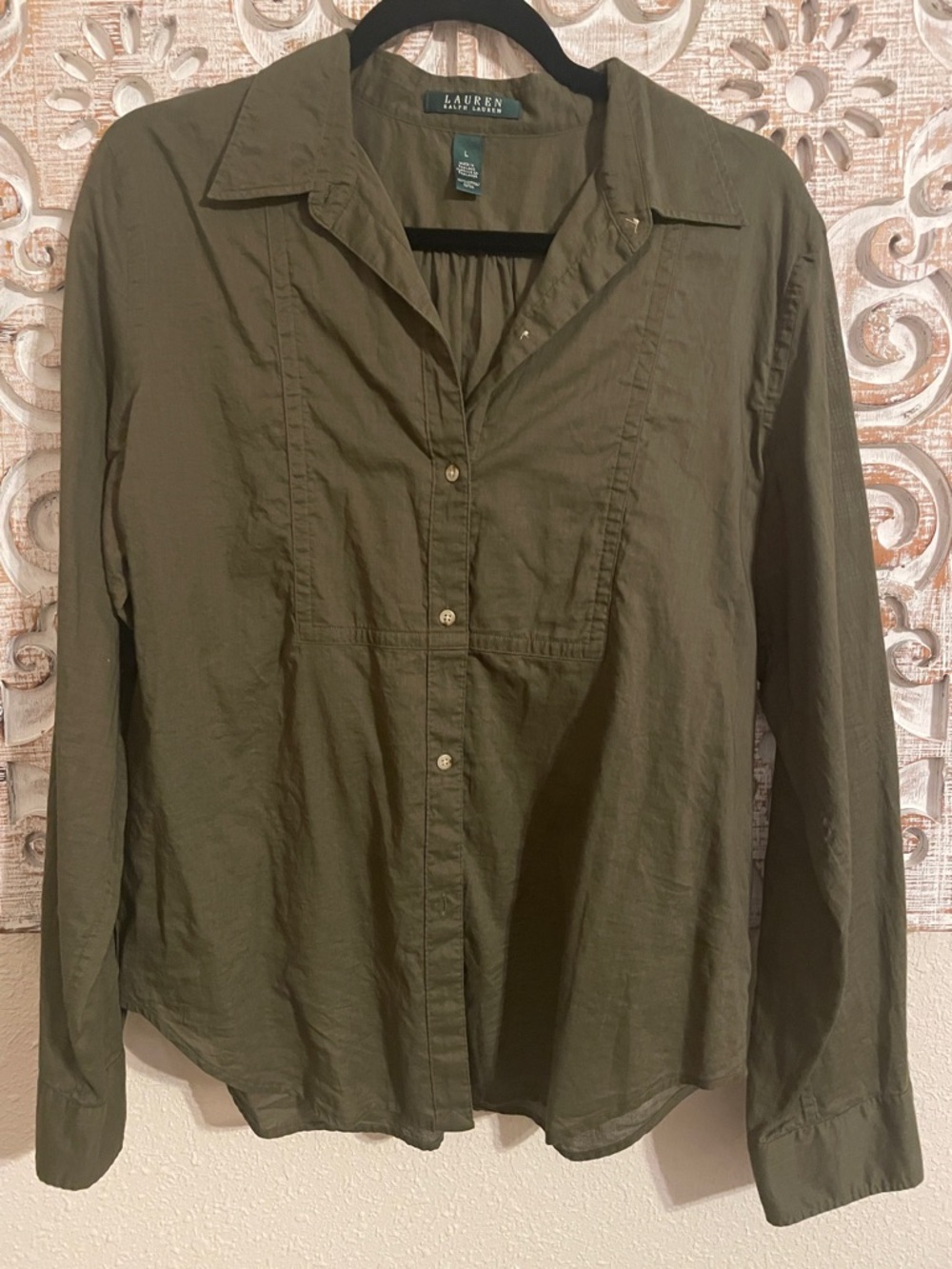 Lauren Ralph Lauren Olive Button-Front Long-Sleeve Shirt
